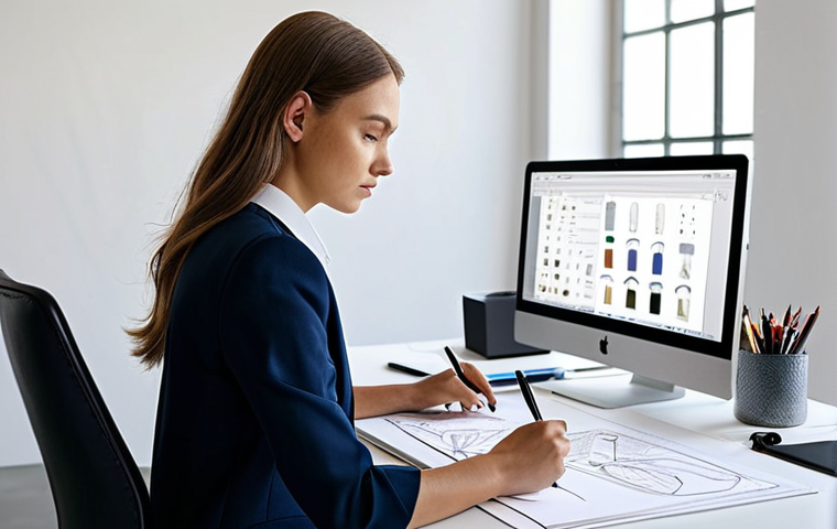 **

"A fashion designer in a well-lit studio, sketching designs with fabric swatches and design software visible on a computer screen, fully clothed in professional attire, safe for work, perfect anatomy, natural proportions, professional, modest, appropriate content."

**